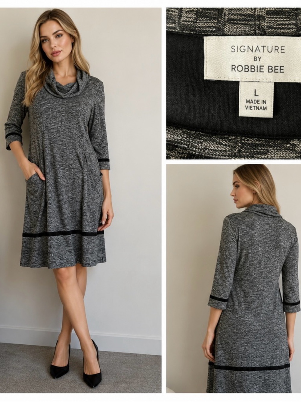 Signature by Robbie Bee cowl neck dress size L